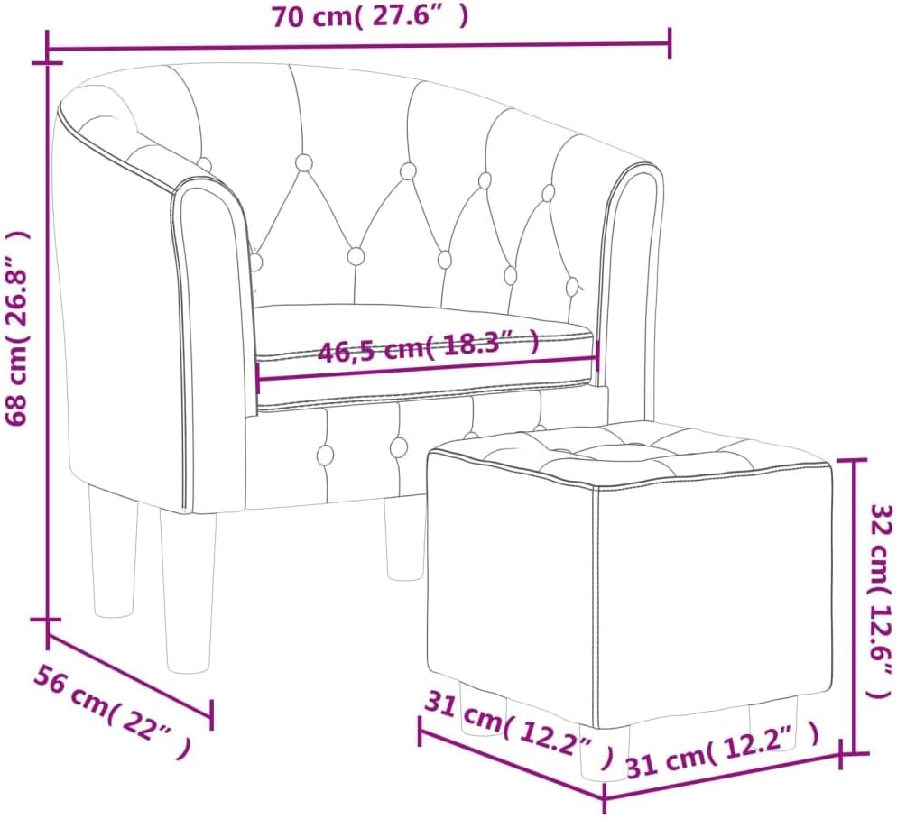 vidaXL Brown Heritage Faux Leather Tub Chair with Footstool - Ultra-Comfortable Padded Seat, Armrest and Backrest - Ideal for Living Room, Bedroom, Office or Lounge