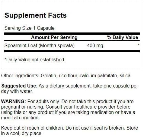 Swanson Spearmint Leaf (Mentha Spicata)-Full Spectrum Herbal Supplement Supporting Digestive Health & Mild Stomach Issues-Natural Formula Supporting Health & Wellness-(60 Capsules, 400mg Each) 4 Pack