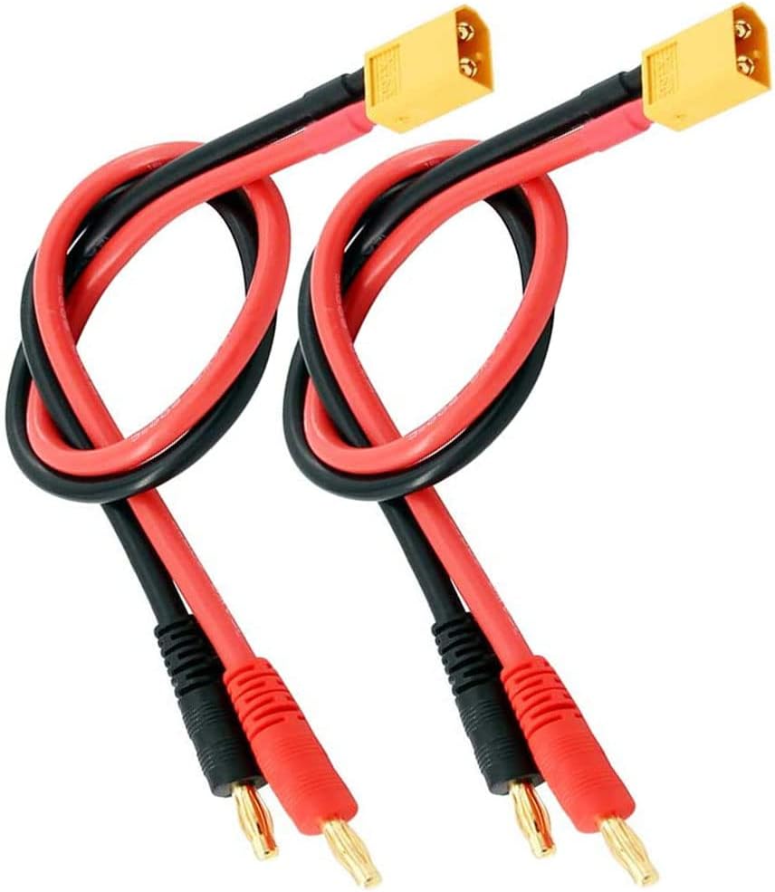 XT60 Cables- 2pcs XT60 Connector Plug to 4mm Banana Plugs Battery Charge Lead Adapter Cable 14awg 30cm