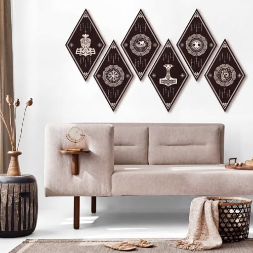 Nuenen 6 Pcs Nordic Vikings Wood Sign Celtic Drakkar Rune Wall Decor Scandinavian Boat Witchy Hanging Wooden Signs Mediaeval Wall Plaque for Holiday Kitchen Home Mythology Runes Artwork Pagan Gifts