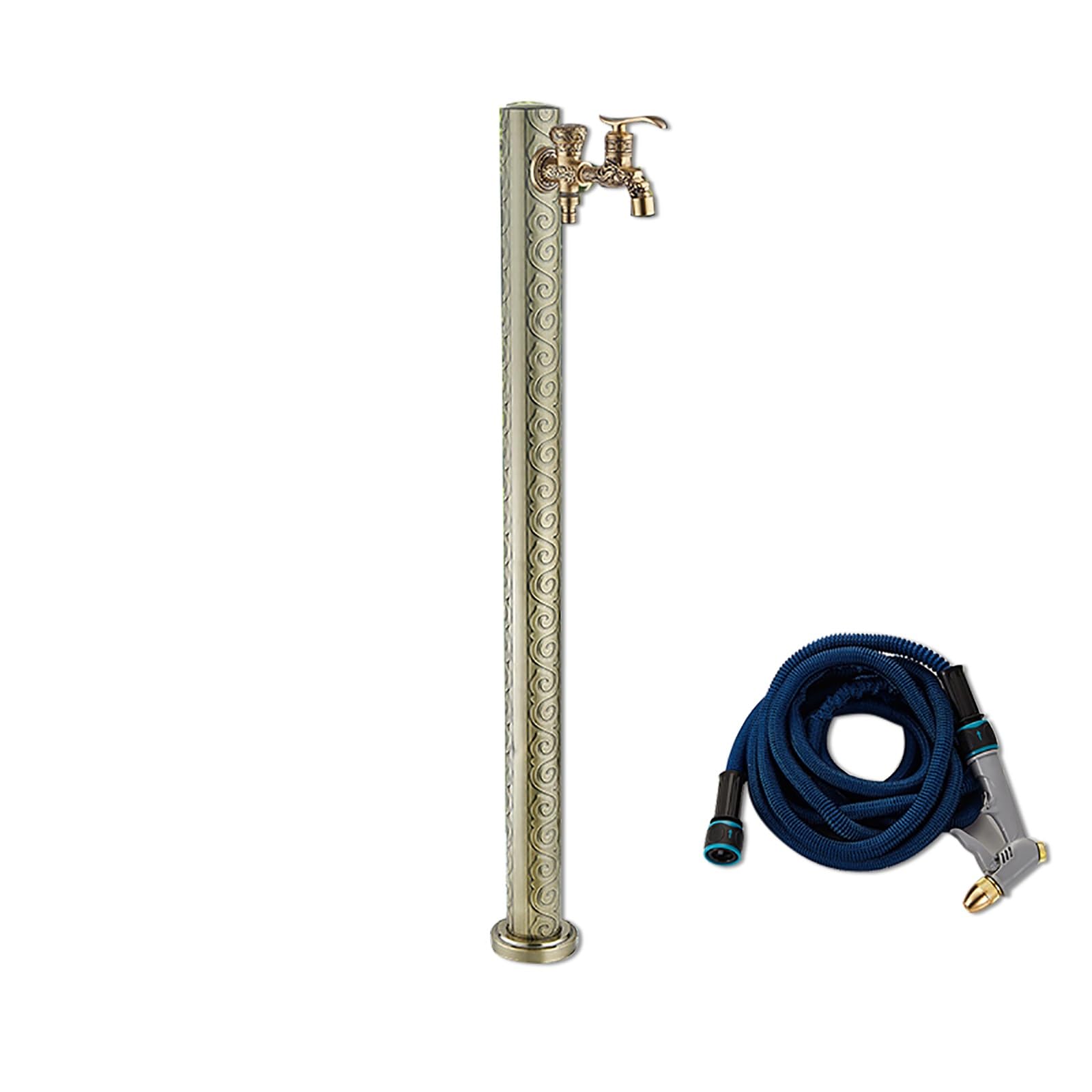 WOTZOV Outdoor Water Column Faucet With Spray Gun - 37.8In Irrigation Kit For Garden, Patio & Backyard - Efficient Water Dispensing Solution，Bronze