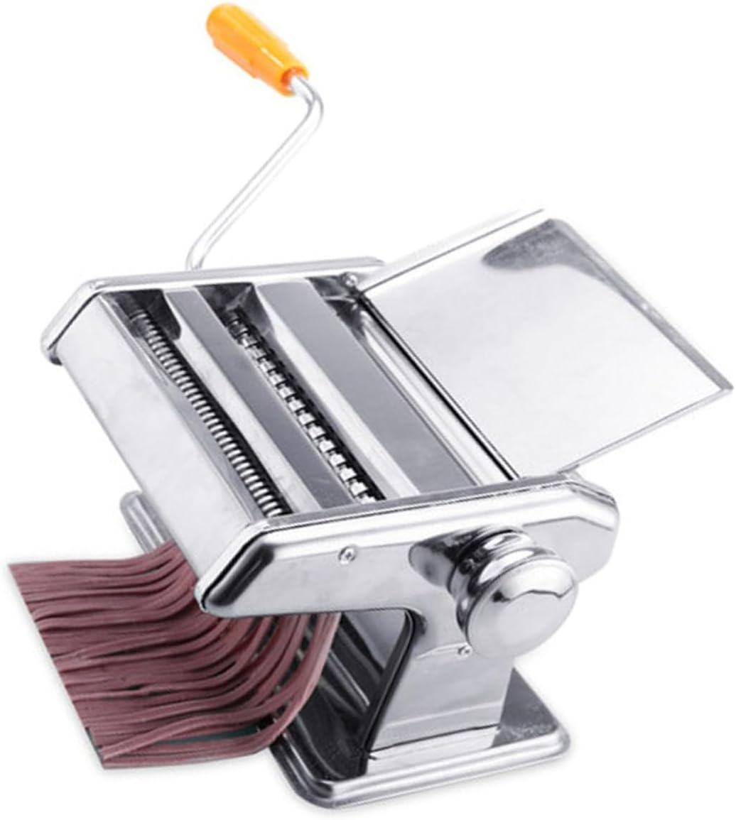Manual Stainless Steel Pasta Maker Machine with Comfortable Crank Handle for Fresh Spaghetti Lasagna Linguini Tagliatelle Vermicelli Chinese Noodles Compact Handheld Kitchen Tool