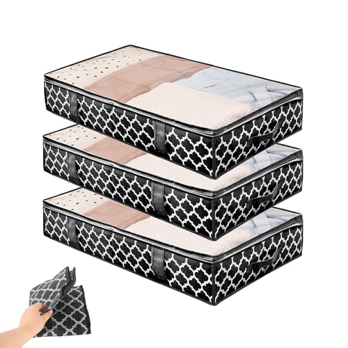 Celebration Directre 3PCS Large Under bed Storage Bag with Lid, Foldable Under Bed Storage Box Wardrobe Storage Organiser for Clothes, Duvets, Quilt, Blanket, Bedding