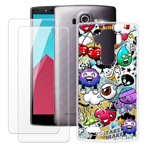 OAGELIM Funda hecha para LG G4 + 2 protectores de pantalla de vidrio templado, a prueba de golpes, funda de silicona suave TPU para LG G4 (5.5 pulgadas)