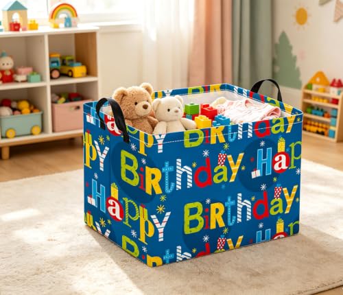Image of Rectangular Storage Basket for Boys Kids Basket Storage Bin Organizer Box(Happy Birthday)
