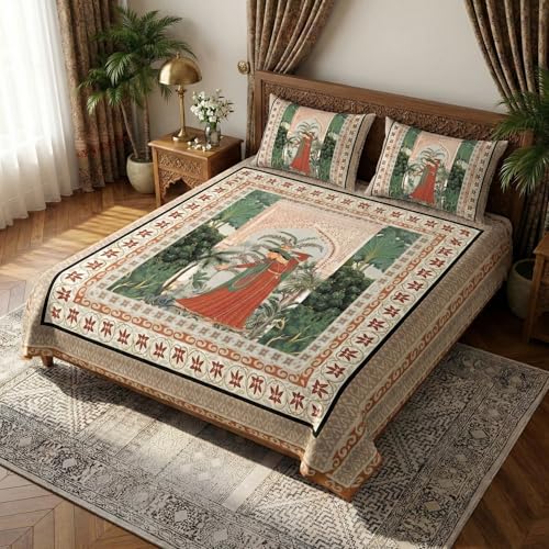 Image of LOOMLYFE 300 TC 7D Digital Print Microfiber Soft Cotton Bedsheet for Double Bed, Size 90X100 Inches with 2 Large Size Pillow Covers Without Joint - ForestDance