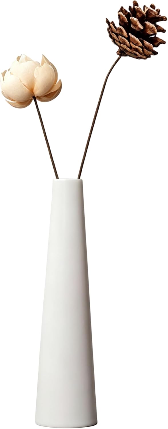 Small Ceramic Vase with Buds Tall Tapered Flower Single Stem Vases Black Vase Decorative Flower Decoration for Wedding and Office White