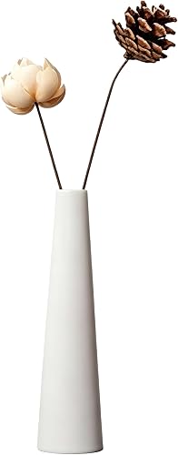 Small Ceramic Bud Vase Tall Conic Flower Single Stem Vase Black Vase Home Decorative Floral Centerpiece for Wedding and Office (White)