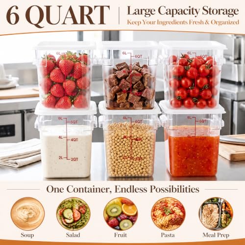 Image of Ziliny 1 Pcs 6 Qt Clear Square Dough Proofing Container with Lid, White | Fits Kitchen Storage and Meal Prep, Dough Proofing Bucket Clear with Red Scale, Commercial Grade, Home and Restaurant Use