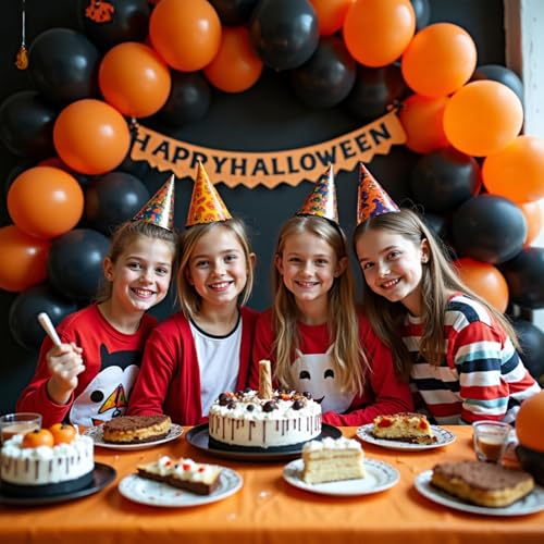Image of Black and Orange Balloons Garland Arch Kit, 412pcs Black Orange Halloween Balloons with Different Size for Graduation Halloween Harley Davidson Decorations