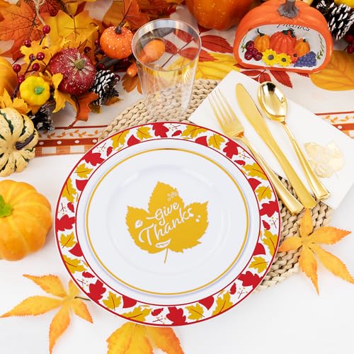 Supernal-200pcs-Dinnerware-Set-with-Gold-Maple-Leaf-Design-Plastic-Cutlery-Cups-Napkins-for-Thanksgiving-Party-Deco Supernal 200pcs Dinnerware Set with Gold Maple Leaf Design Plastic Cutlery Cups Napkins for Thanksgiving Party Deco