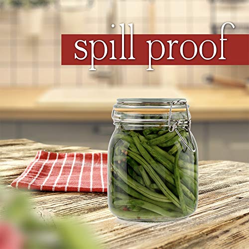 Image of Glass Jar with Airtight Lid Leak Proof Rubber Gasket (33 oz) | Food Storage Jar, Wide Mouth, Leak Proof Kitchen Canister