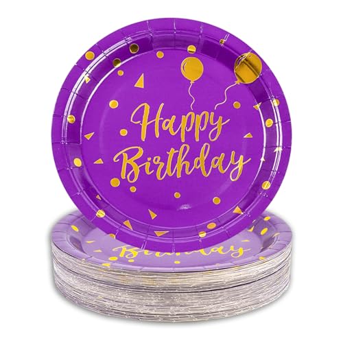 Platos de papel morados y dorados de 9 pulgadas para fiestas y postres, pack de 50 unidades 2