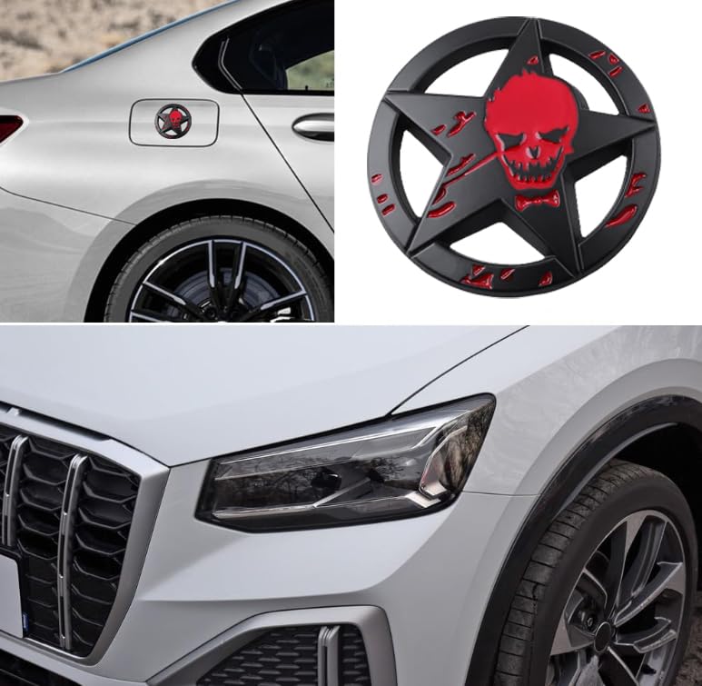 Image of Star Skull Emblem for Car Windows, Trucks, Hood, Laptops Car Decoration (Black)