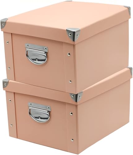 GUOZI Caja de almacenamiento plegable, caja de memoria decorativa con tapa y esquinas reforzadas de metal, contenedor de archivos de cartón con