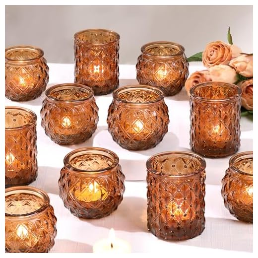 DARJEN Amber Votive Candle Holders Set of 24- Round Candle Holders Bulk, Glass Candle Holder for Vintage Decoration, Tea Lights Candle Holders for Wedding Home Party & Gift