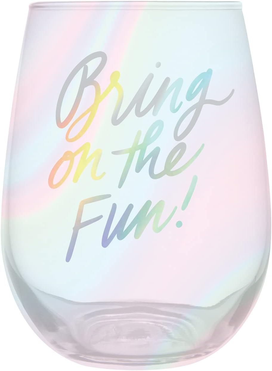 Slant Collections Birthday Gift Stemless Wine Glass, 20-Ounce, Pour The Wine