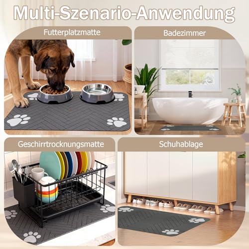 Napfunterlage - Hundenapf Unterlage für Hunde und Katzen, Saugfähige und Schnelltrocknende Futternapfmatte, rutschfeste und Waschbare Haustierfuttermatte in Dunkelgrau, 30 x 50 cm