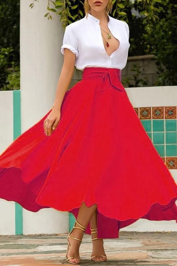 Women's Summer Maxi Skirt Pleated A Line High Waisted Flowy Beach Casual Long Skirts with Pockets2
