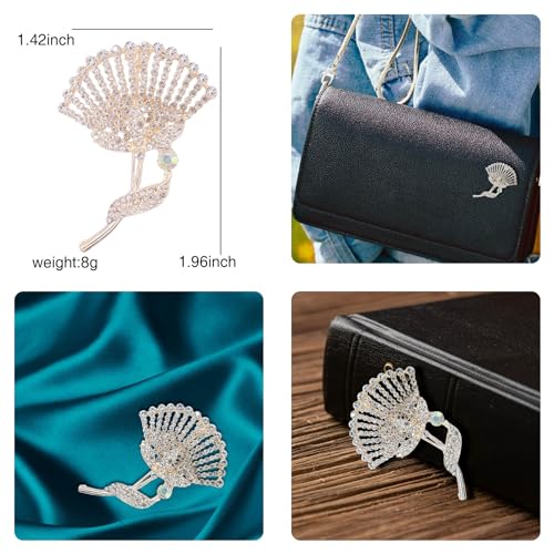 Image of Gold Crystal Shell Flower Brooch Pins for Women Elegant Pearl Rhinestone Floral Brooches Pin Fashion Jewelry for Party Dance Wedding Banquet Brooch for Women Girl Gift
