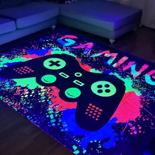 Teppiche Gegend, 3D Schwarzlicht UV-Reaktiver Spiel Controller Teppich, rutschfeste Fluoreszierende Bodenmatte, Leuchtet im Dunkeln Spielmatte für Kinder Spielzimmer 180x120cm (Stil-1,80x120cm)