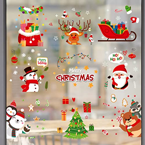 Christmas Wall Sticker Decals Snowflake Snowman Wreath Christmas Tree Reindeer Santa Claus Removable Art Mural For Kids Baby Room Christmas Decorations Christmas Holiday Party Decor #TOP6