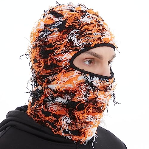 Image of ROXUN Distressed Ski Mask Balaclava, Yeat Shiesty Fluffy Knitted Full Face | Highly stretchy construction