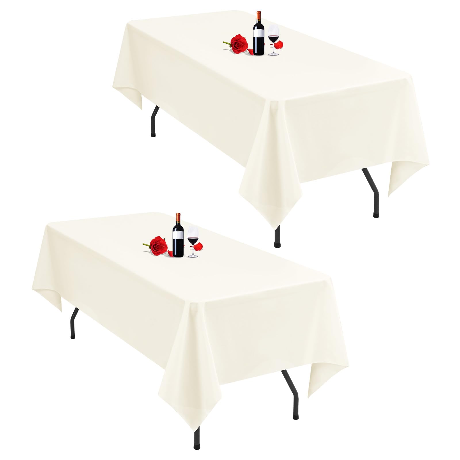 Confezione da 2 tovaglie rettangolari in poliestere avorio, 153 x 260 cm, per tavoli da 1,8 m, lavabili rettangolari, per matrimoni, banchetti