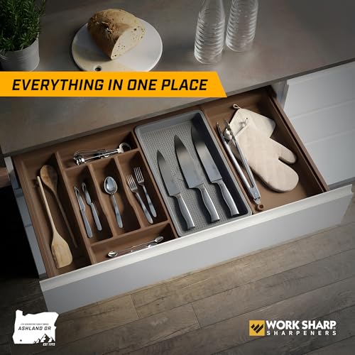 Image of Work Sharp Knife Valet Tray - Desktop & Work Station Organizer For Knives & Sharp Tools - Interior 4.625 inch x 7.3125 inch Exterior 5.1875 x 7.8125 - Stays Put With Secure Grip