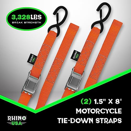 Rhino USA Motorcycle Tie Down Straps (2 Pack) Lab Tested 3,328lb Break Strength