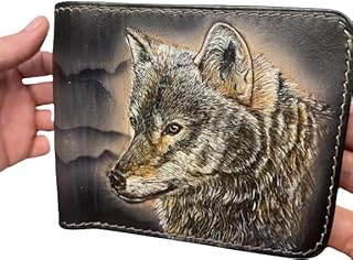 Wolf Carving Wallet, Grey Wolf, Rocky Mountains, 3D Genuine Leather Wallet, Hand Carved, Biker Wallet, Leather Carving Wallet, Handmade Carved Leather Bifold Wallet
