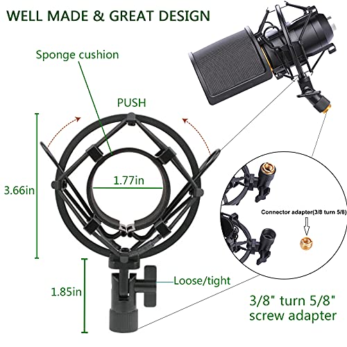 Microphone Shock Mount With Pop Filter, Mic Anti-Vibration Suspension Shock Mount Holder Clip For Diameter 1.8 In-2.1 In Microphone #TOP2
