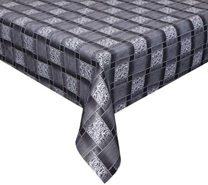 Image of Jainco Decor PVC Self Design Waterproof Table Cover for Dining Table (6 Seater (54 inch x 78 inch), Black, Grey)