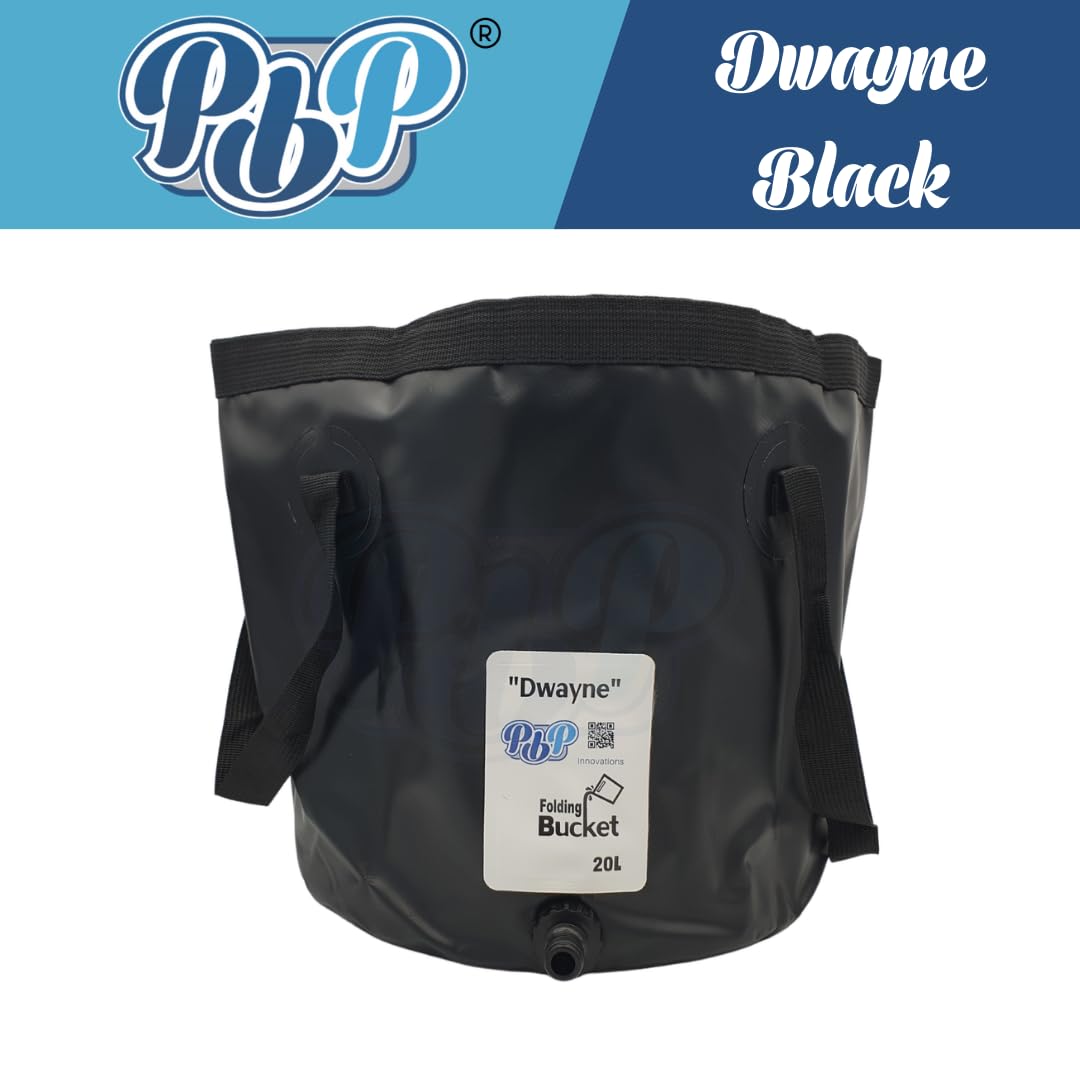 PBP DWAYNE Seau pliable pratique 20 l avec raccord de tuyau rapide (Noir)