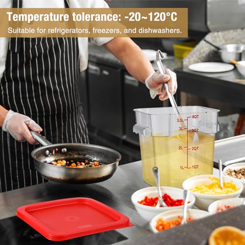 Image of Suclain 2 Pcs Square Food Storage Container Polycarbonate Clear Food Container with Lid Commercial Rice Storage with Graduations for Commercial Kitchen(2 Qt,4 Qt,Red)