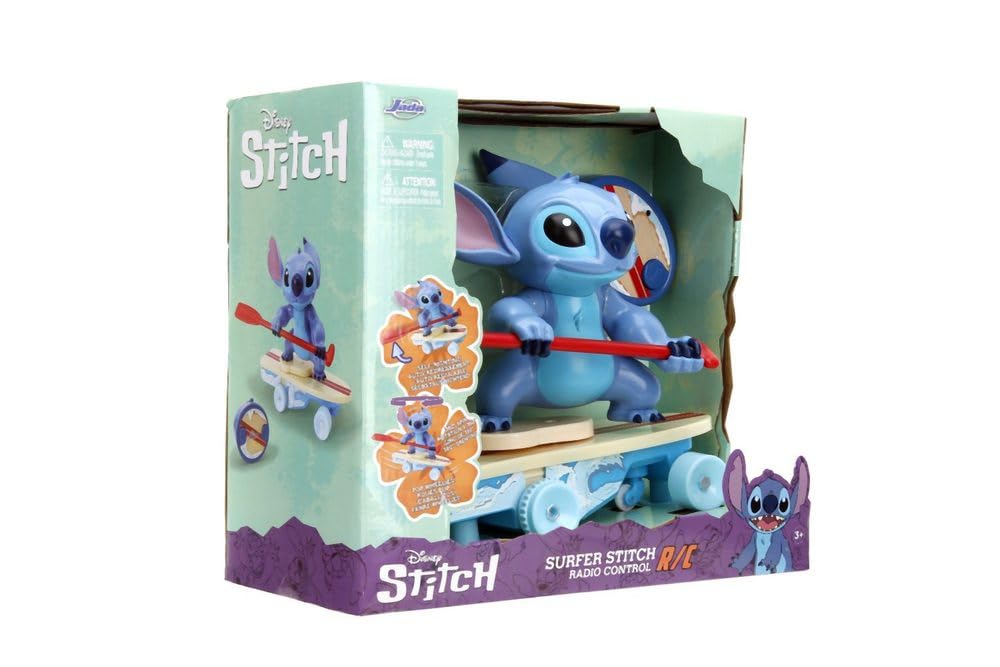Jada - Disney Stitch Surfer Radiocontrolado - Personaje Gira 360° - Se Levanta Solo - Producto Oficial - A Partir de 3 Años