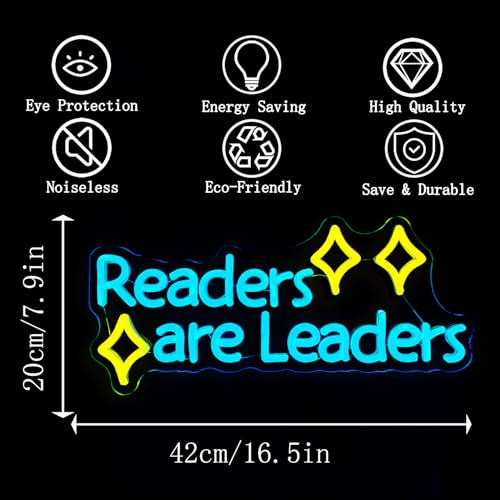 Image of LED Neon Sign Readers are Leaders Yellow Neon 16.5 inchx7.9 inch USB Power Dimmable Classroom Library Reading Corner Decoration Motivational Gift for Teacher Student Book Lovers