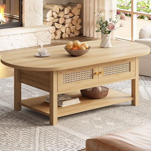 LVB Rattan Oval Coffee Table, Boho Wood Living...
