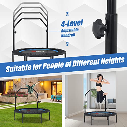 Goplus 40” Foldable Mini Trampoline, Portable Fitness Rebounder 4-Level Height Adjustable Safety Handrail, Resistance Bands, Indoor Outdoor Exercise Trampoline for Adults Kids, Max Load 330LBS - Image 4