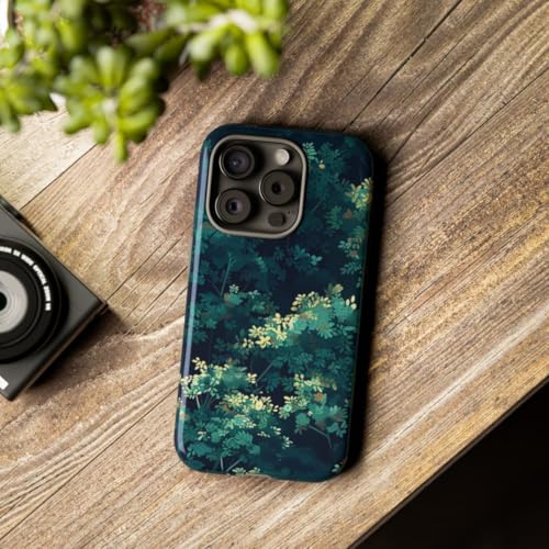 Coque anti-rayures iPhone 15 Pro feuillage vert foncé renforcée - 3