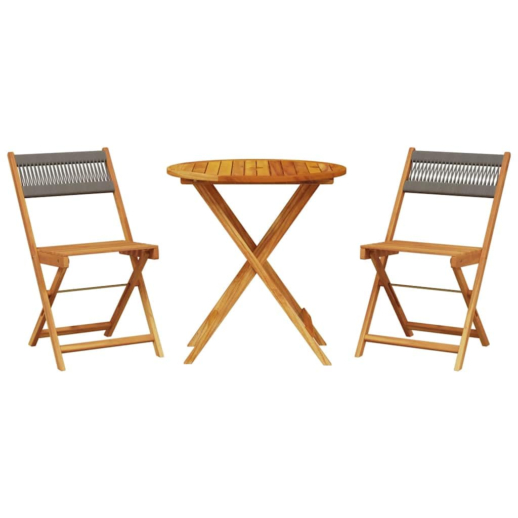 Fengshui Set da bistrò pieghevole in legno di acacia, 3 pezzi, grigio