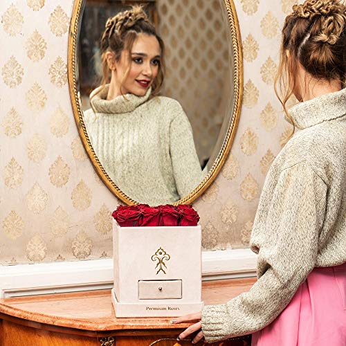 Premium Roses| Real Roses That Last a Year | Fresh Flowers| Roses in a Box (White Box, Medium)