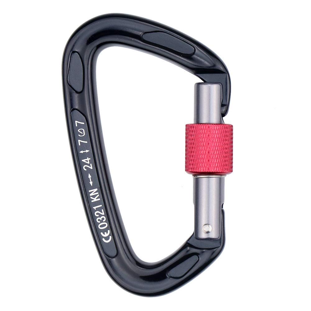 Moschettone Grande, Gancio a Clip Moschettone con Serratura a Vite in Alluminio Confezione da 2 moschettoni Pesanti da 24 KN Clip Super Resistente (Nero, 101x58 mm)