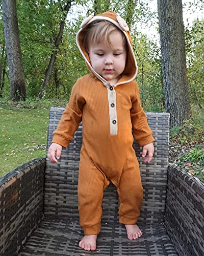 Disaur Baby Girl Boy Clothes Newborn Outfit,Infant Baby Romper Cute Bear Ear Hooded Cotton Jumpsuit Long Sleeve Bodysuit 3-6M Brown #TOP1