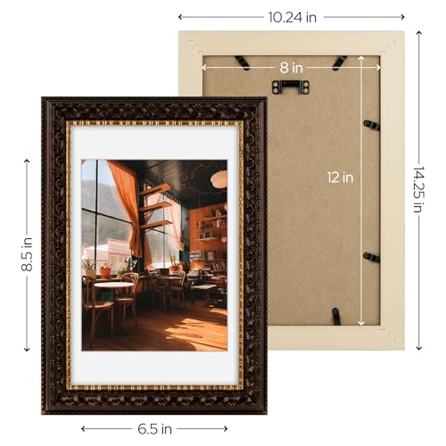 Image of Golden State Art, 8X12 Ornate Finish Photo Frame With White Mat for 7X9 Picture & Real Glass, Color: Dark Brown With Gold