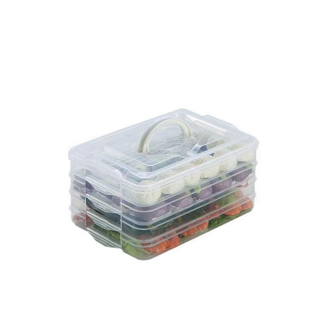 Food Refrigerator Storage Containers with 2 Lids, 4 Layer, Stackable Handheld Carrier for Snack, Cookie, Meat, Bacon, Charcuterie, BPA Free (Transparent 4 tier)