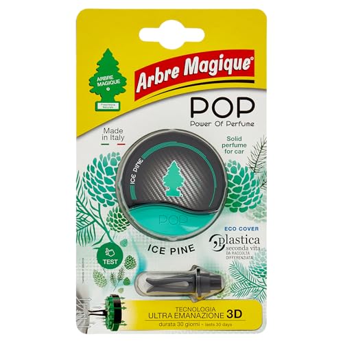 Arbre Magique Arbre Magique POP, Profumatore Auto Solido, Fragranza Ice Pine, Profumazione Calda e Rilassante, Durata Fino a 30 Giorni, Design Italiano, Confezione da 1 Pezzo