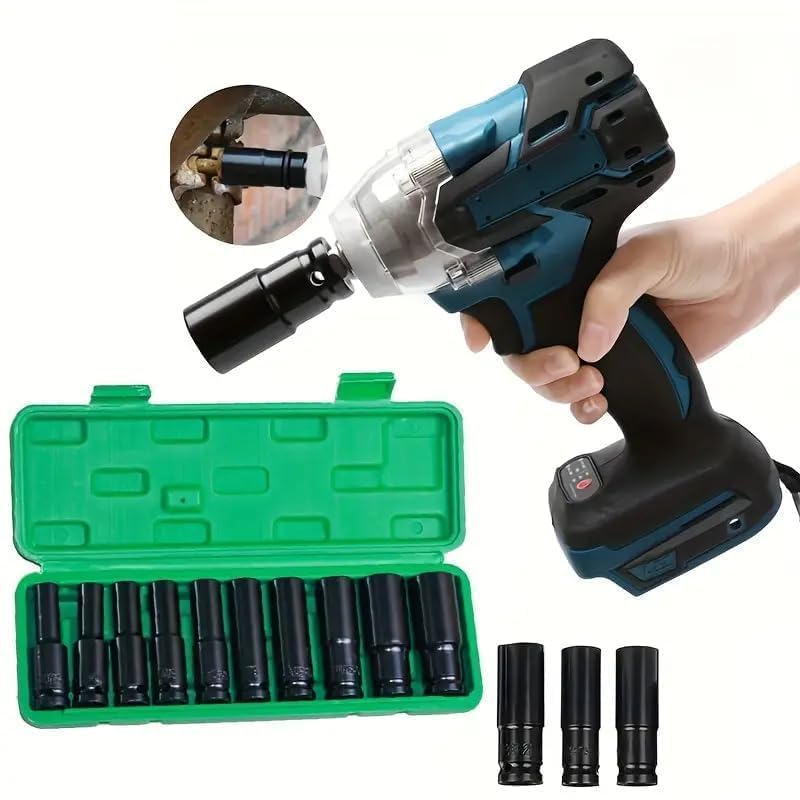 Image of 10 Pieces 1 /2-Inch Square Drive 78mm Deep Impact Socket Hex Set, 6-Point Standard Metric Sizes CR-V Steel 10mm to 24mm (10 in 1 impact socket set) (Green)