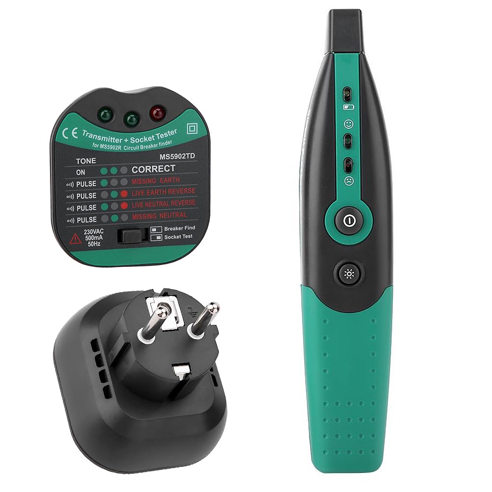 Testeur de Disjoncteur, Ms5902 2-en-1 Localisateur Automatique de Défauts de Circuit pour Prises Électriques, Détecteur de Fusibles, Détecteur de Fil de Terre, Testeur Multifonction (220V EU)