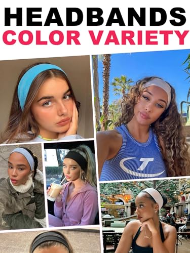 Image of DRESHOW 8 Pack Sports Headbands for Women Non-Slip Stretchy Fashion HairBand Curly Hair Headband Soft Hair Accessories for Daily Wear Workout Yoga Running